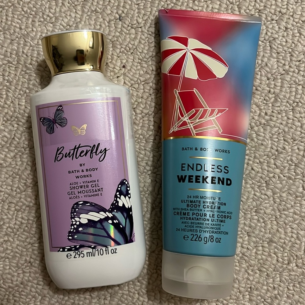 NWT-Bath & Body Works set-  24 Hour Moisture Body Cream & Butterfly Shower Gel.